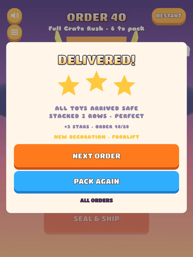 The result card with three gold stars